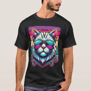 Camiseta Retro Cat Guay Gafas de sol Arte moderno Diseño vi