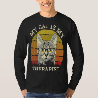 Camiseta Retro Cat My Therapist Glasses Kitten Therapy Ment