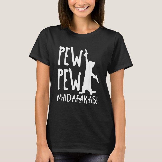 Camiseta Retro Cat Pew Pew Madafakas   Crazy Kitten Cats   (Anverso)