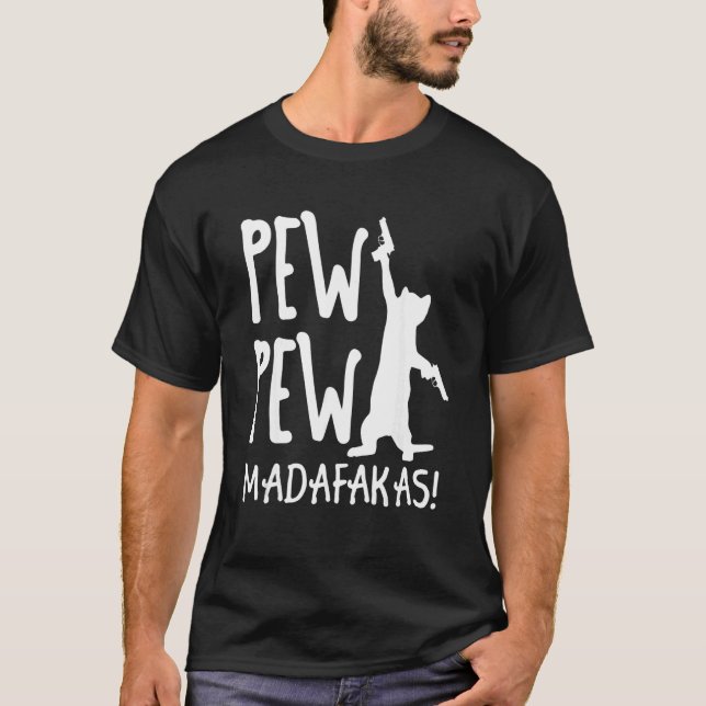 Camiseta Retro Cat Pew Pew Madafakas   Crazy Kitten Cats   (Anverso)