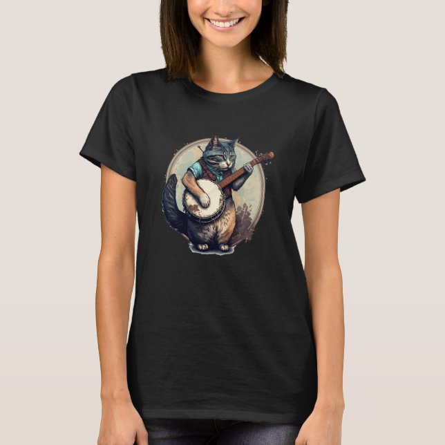 Camiseta Retro Cat Playing Banjo Cute Kitten Banjo Player C (Anverso)