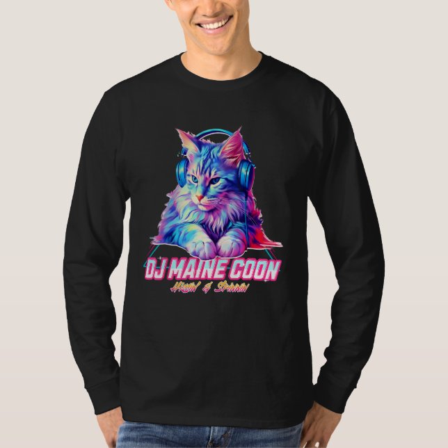 Camiseta Retro Cat with Headphones  Music DJ Maine Coon Cat (Anverso)