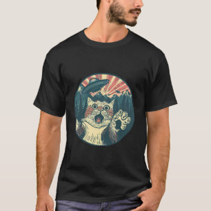 Camiseta Retro Cat Y Ufo Alien