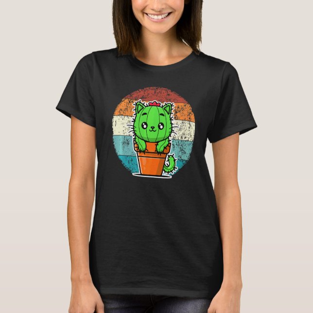 Camiseta Retro Catcus Cactus Cat Planta Para Hombres Mujere (Anverso)
