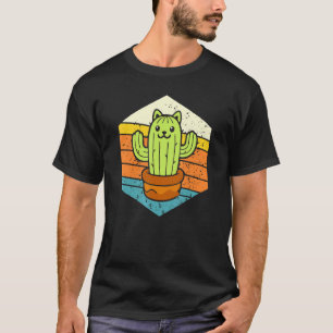 Camiseta Retro Catcus Cactus Gato Planta Para Hombres Mujer