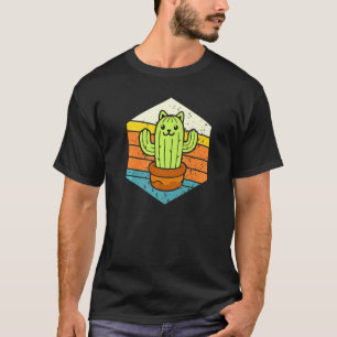 Camiseta Retro Catcus Cactus Gato Planta Para Hombres Mujer