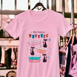 Camiseta Retro Cats Negros de Mediano Siglo Vieja Pyrex Cam