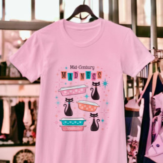 Camiseta Retro Cats Negros de Mediano Siglo Vieja Pyrex Cam