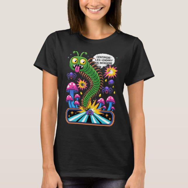 Camiseta Retro Centipede Arcade T-Shirt - Leg-endary 80s  (Anverso)
