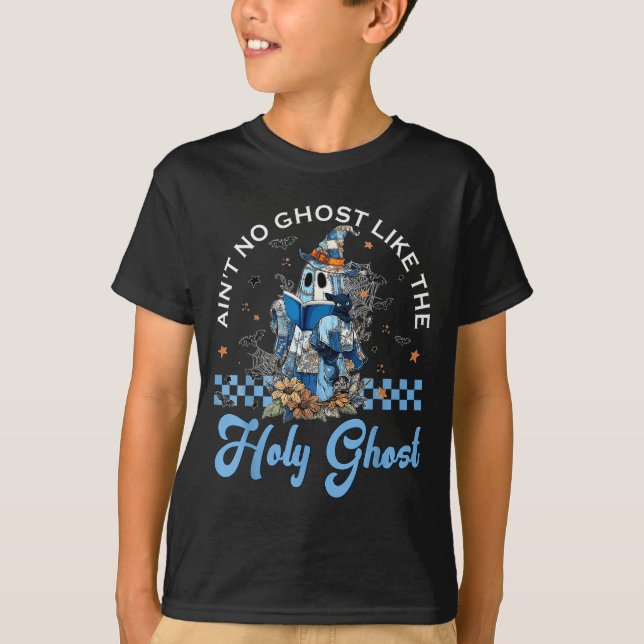 Camiseta Retro Checkered Floral Denim Ghost Black Cat Witch (Anverso)