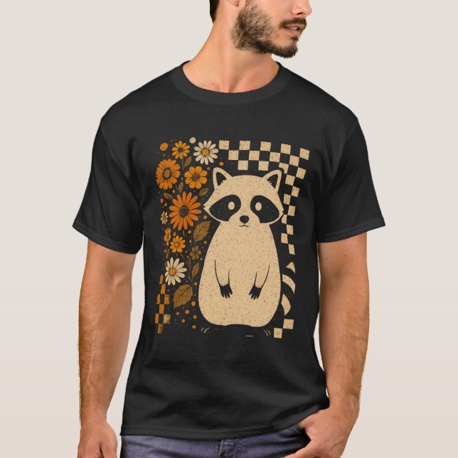 Camiseta Retro Checkered Halloween Raccoon (Anverso)