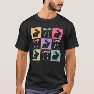 Camiseta Retro Checkered Happy Easter Bunny Coquette Bow
