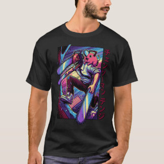 Camiseta Retro Chico de los 80s Motosierra Mascota Neón Vap