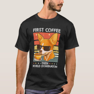 Camiseta Retro Chihuahua Gafas de sol Café Mascota de perro