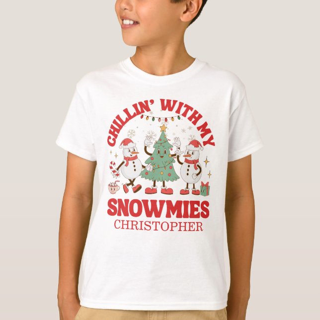 Camiseta Retro Chillin' Con Mis Navidades Snowmies (Anverso)