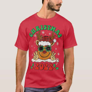 Camiseta Retro Christmas 2022 Buffalo Red Plaid Reindeer Sa
