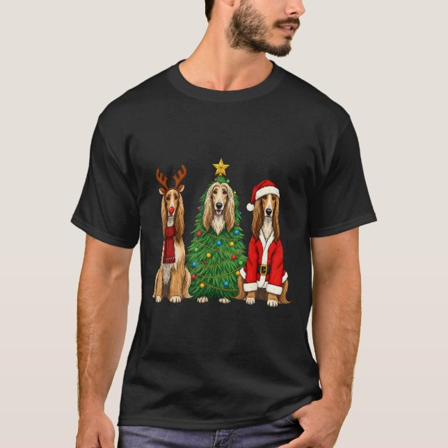 Camiseta Retro Christmas Afghan Hound Santa Reindeer Dog Lo (Anverso)