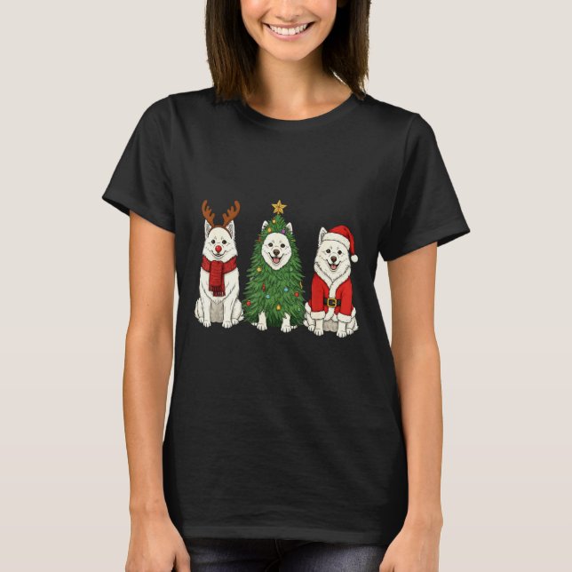 Camiseta Retro Christmas American Eskimo Dog Santa Reindeer (Anverso)