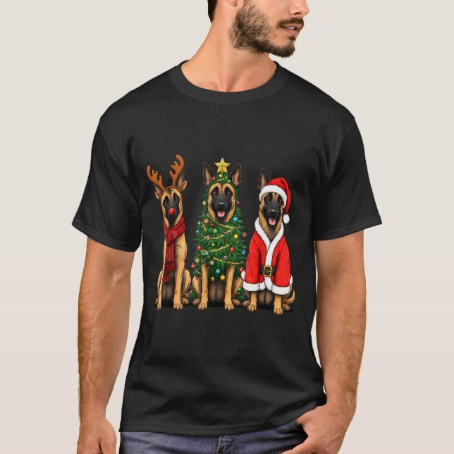 Camiseta Retro Christmas Belgian Malinois Santa Reindeer Do (Anverso)