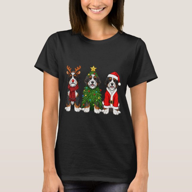 Camiseta Retro Christmas Bernedoodle Santa Reindeer Dog Lov (Anverso)