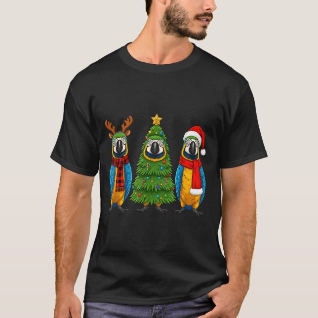 Camiseta Retro Christmas Blue And Yellow Macaw Parrot Santa (Anverso)