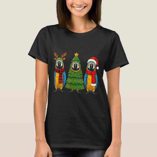 Camiseta Retro Christmas Blue And Yellow Macaw Parrot Santa (Anverso)