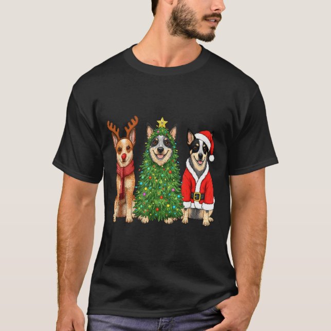 Camiseta Retro Christmas Blue Heeler Santa Reindeer Dog Lov (Anverso)