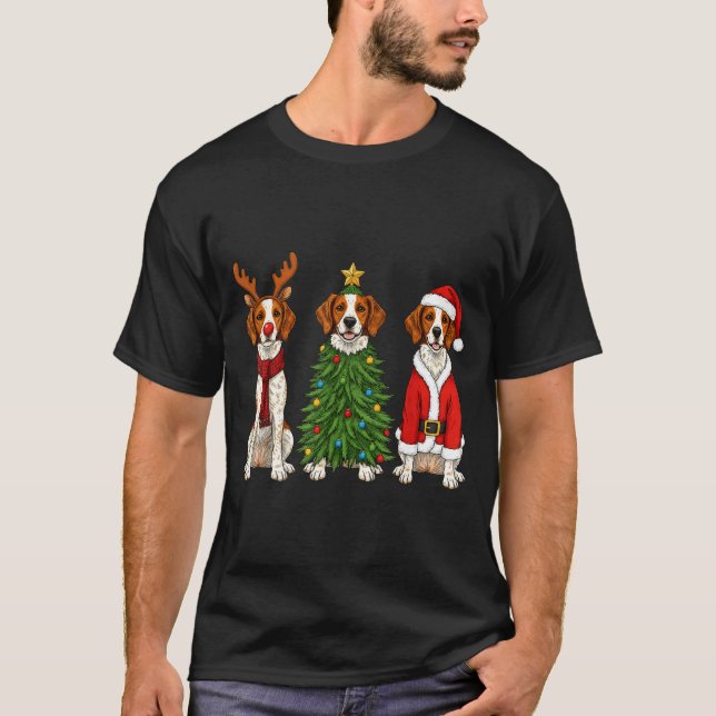 Camiseta Retro Christmas Brittany Spaniel Santa Reindeer Do (Anverso)