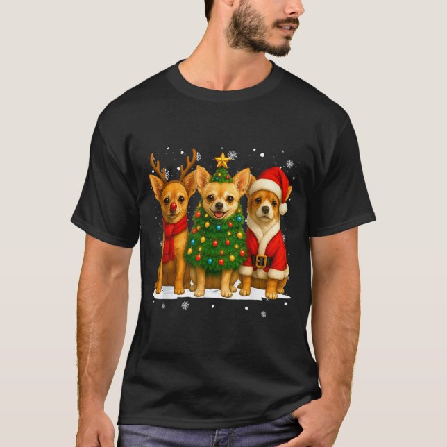 Camiseta Retro Christmas Chihuahua Santa Reindeer Dog Lover (Anverso)
