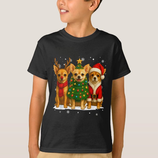 Camiseta Retro Christmas Chihuahua Santa Reindeer Dog Lover (Anverso)
