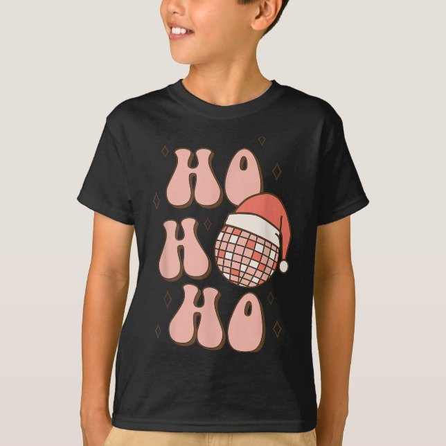 Camiseta Retro Christmas Disco Ball Groovy Ho Ho Ho Santa H (Anverso)