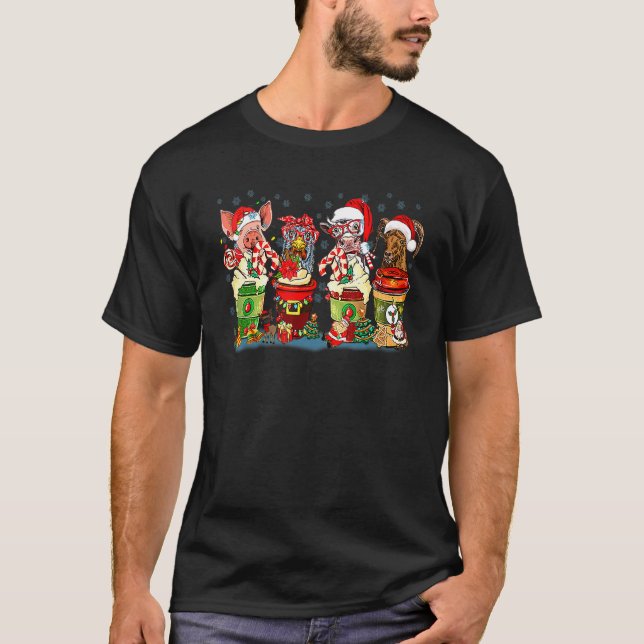 Camiseta Retro Christmas farm animals coffee latte country  (Anverso)