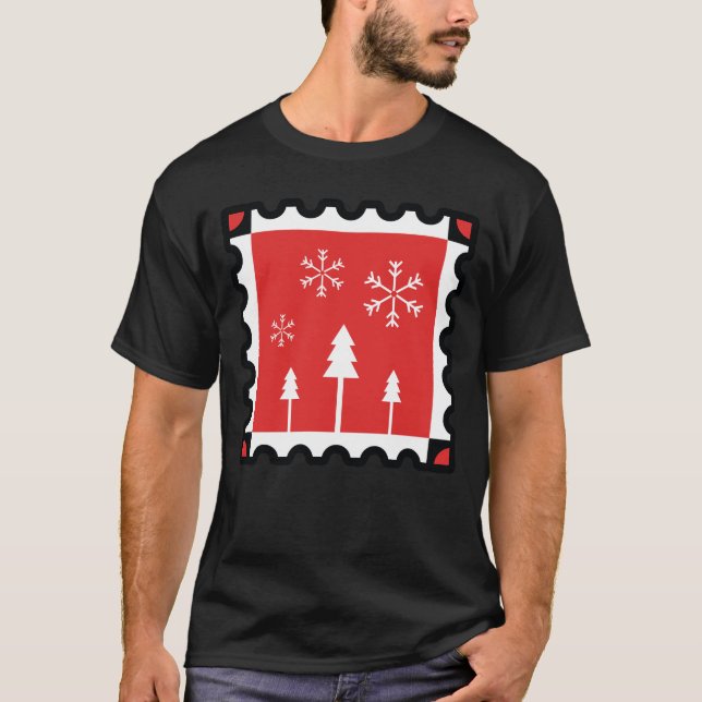 Camiseta Retro Christmas Forest Red Winter Pines & Snowfl (Anverso)