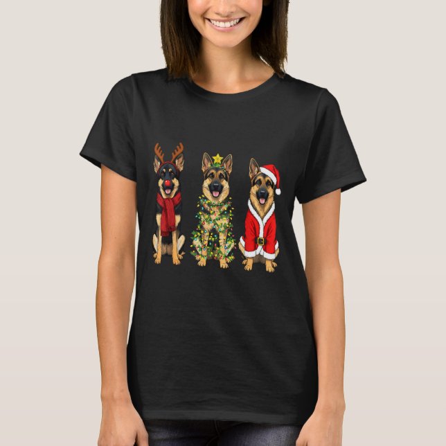 Camiseta Retro Christmas German Shepherd Santa Reindeer Gsd (Anverso)