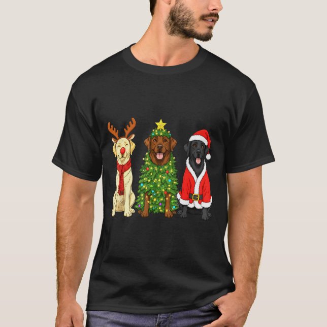 Camiseta Retro Christmas Labrador Retriever Santa Reindeer  (Anverso)