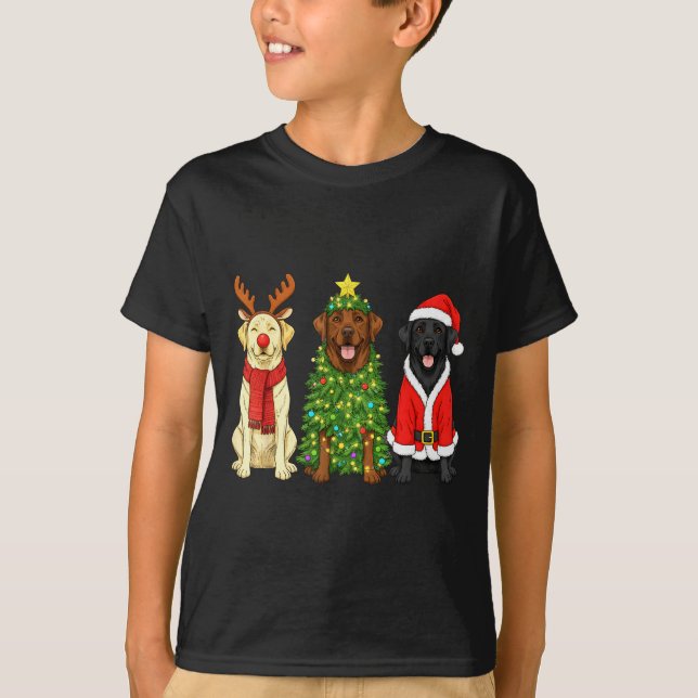 Camiseta Retro Christmas Labrador Retriever Santa Reindeer  (Anverso)