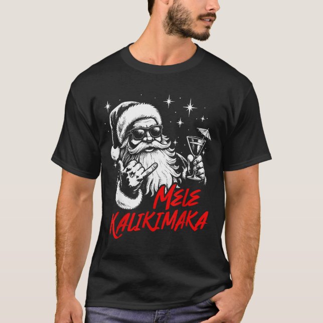 Camiseta Retro Christmas Mele Kalikimaka Santa Shaka Hawaii (Anverso)
