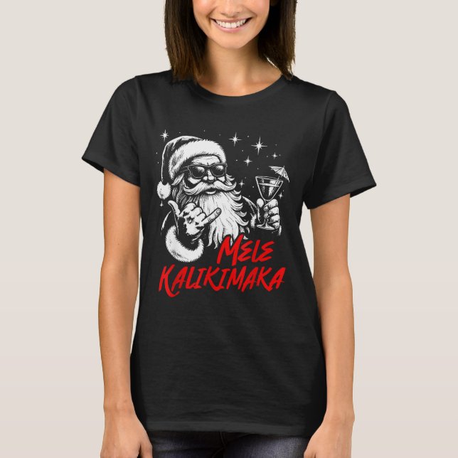 Camiseta Retro Christmas Mele Kalikimaka Santa Shaka Hawaii (Anverso)