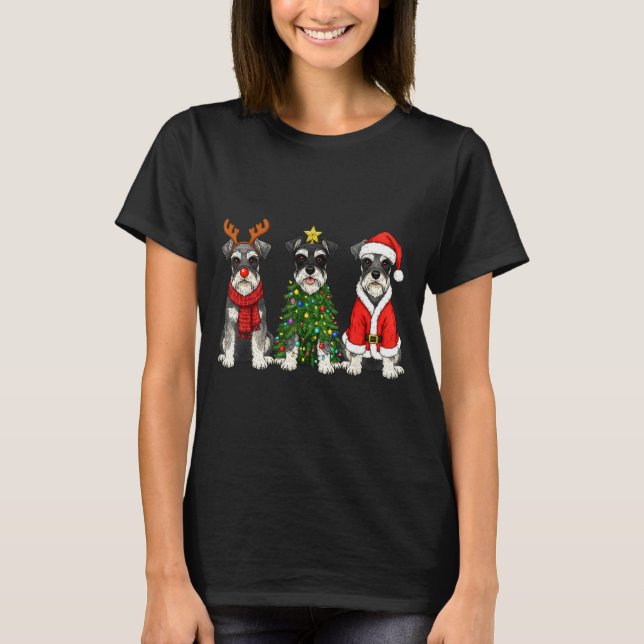 Camiseta Retro Christmas Miniature Schnauzer Santa Reindeer (Anverso)