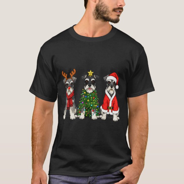 Camiseta Retro Christmas Miniature Schnauzer Santa Reindeer (Anverso)