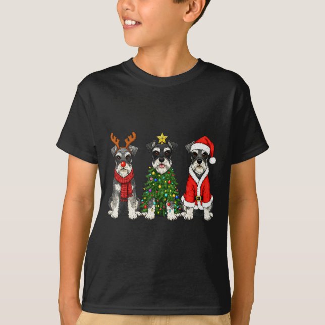 Camiseta Retro Christmas Miniature Schnauzer Santa Reindeer (Anverso)