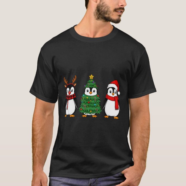 Camiseta Retro Christmas Penguin Santa Reindeer  (Anverso)