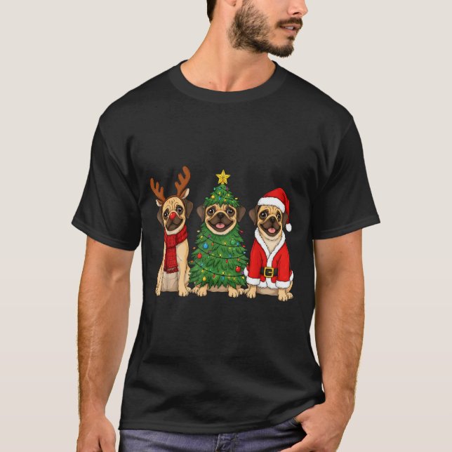 Camiseta Retro Christmas Puggle Santa Reindeer Dog Lover  (Anverso)