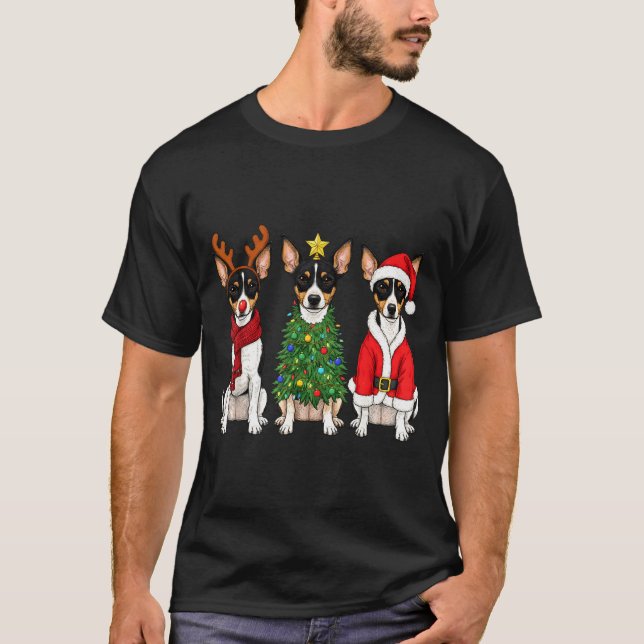 Camiseta Retro Christmas Rat Terrier Santa Reindeer Dog Lov (Anverso)