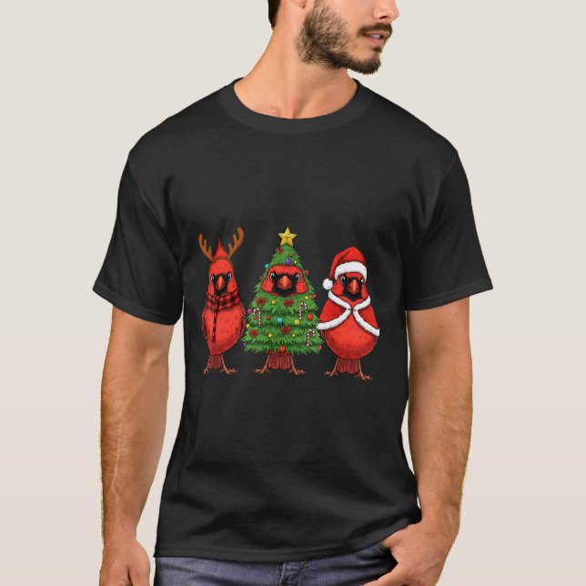 Camiseta Retro Christmas Red Cardinal Bird Santa Reindeer  (Anverso)