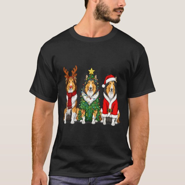Camiseta Retro Christmas Rough Collie Santa Reindeer Dog Lo (Anverso)