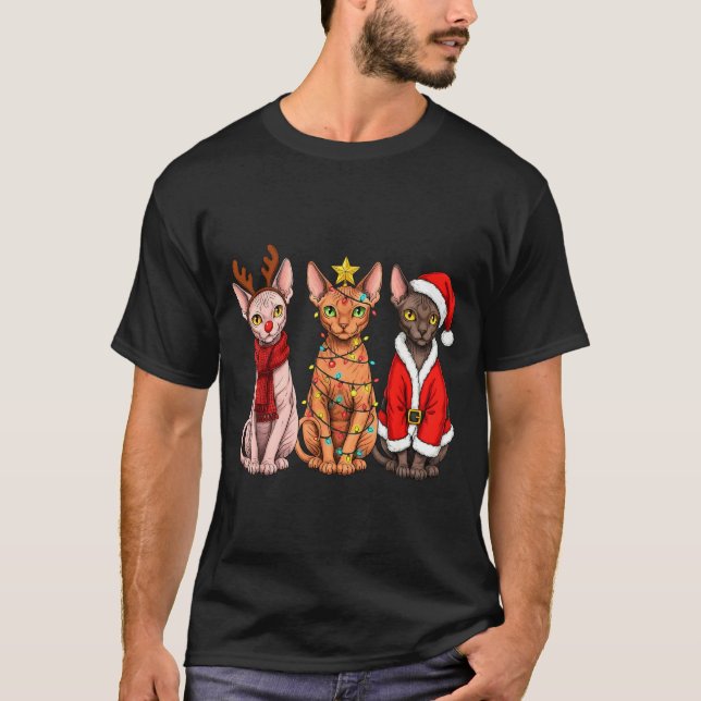 Camiseta Retro Christmas Sphynx Cat Santa Reindeer  (Anverso)