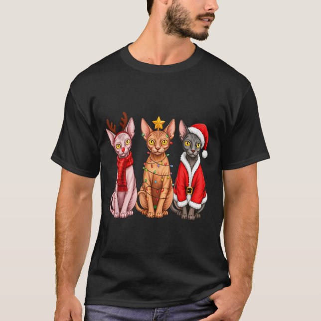 Camiseta Retro Christmas Sphynx Cat Santa Reindeer  (Anverso)
