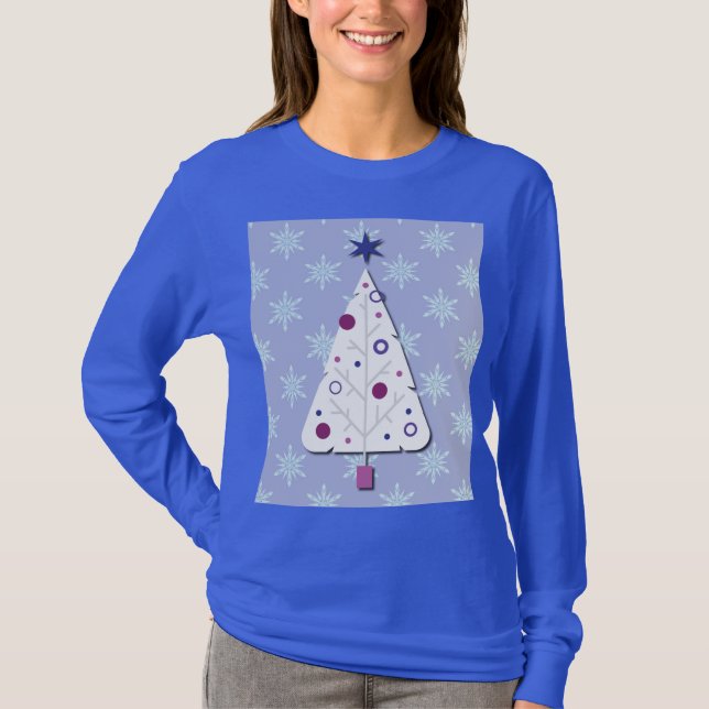 Camiseta Retro Christmas Tree and Snowflakes Art on T-Shirt (Anverso)