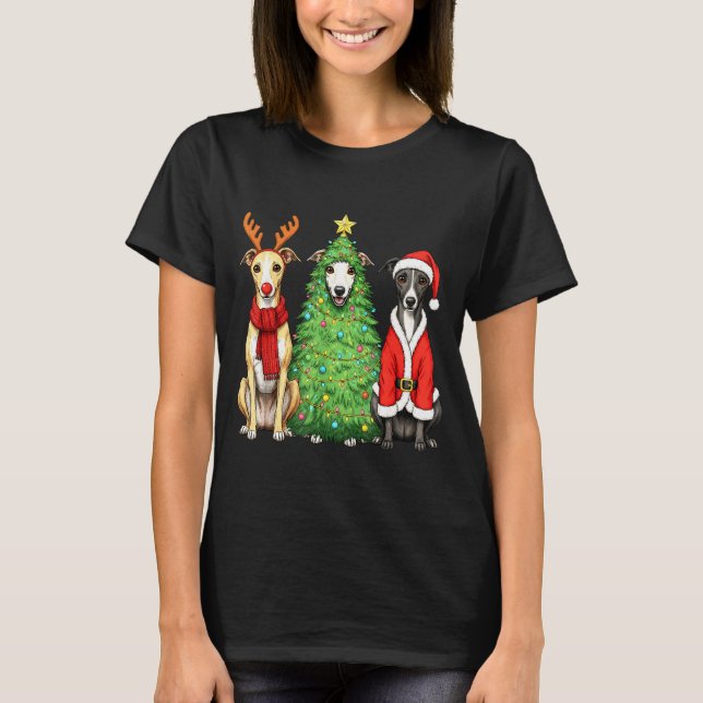 Camiseta Retro Christmas Whippet Santa Reindeer Dog Lover  (Anverso)